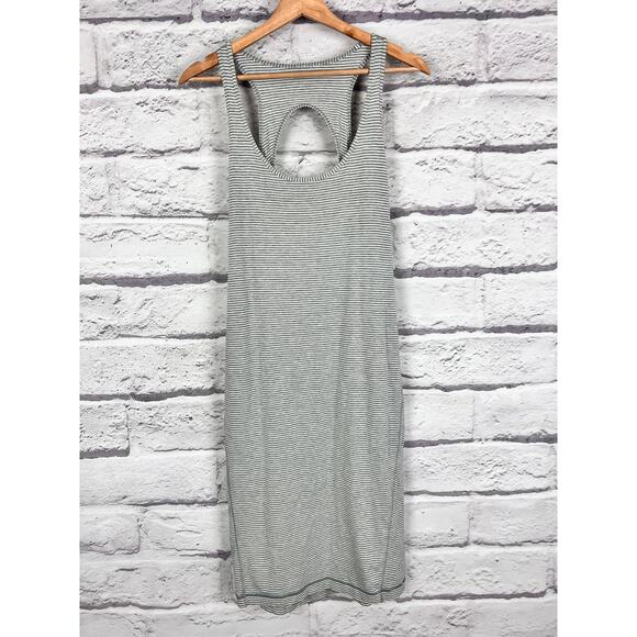 LULULEMON Women's Go For It Hyper Gray White Striped Open Back Scoop Neck Dress - Picture 4 of 9